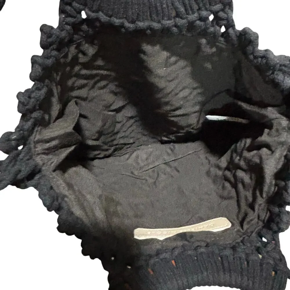 Danielle Nicole black macrame crossbody bag fringed purse mod wood handles - Picture 5 of 9